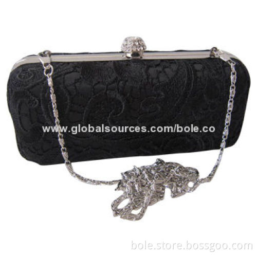Clutch Bag with Silver Metal Frame and Chains, Sized 18 x 8 x 6cm, Can be Customized